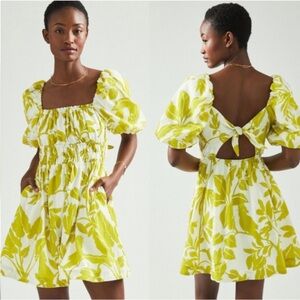 Anthropologie Maeve Feliciana Tropical Floral Mini Open Back Dress New Size XL